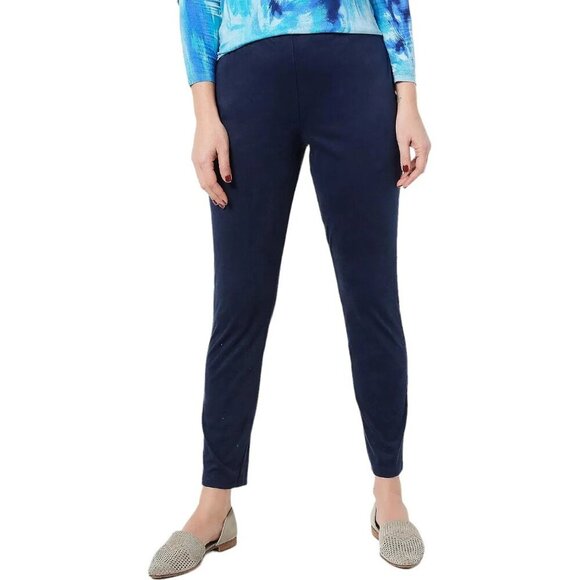 NWT GRAVER Susan Graver Faux Suede Leggings Sz M Navy Blue Pull On Slim Fit - Picture 1 of 9